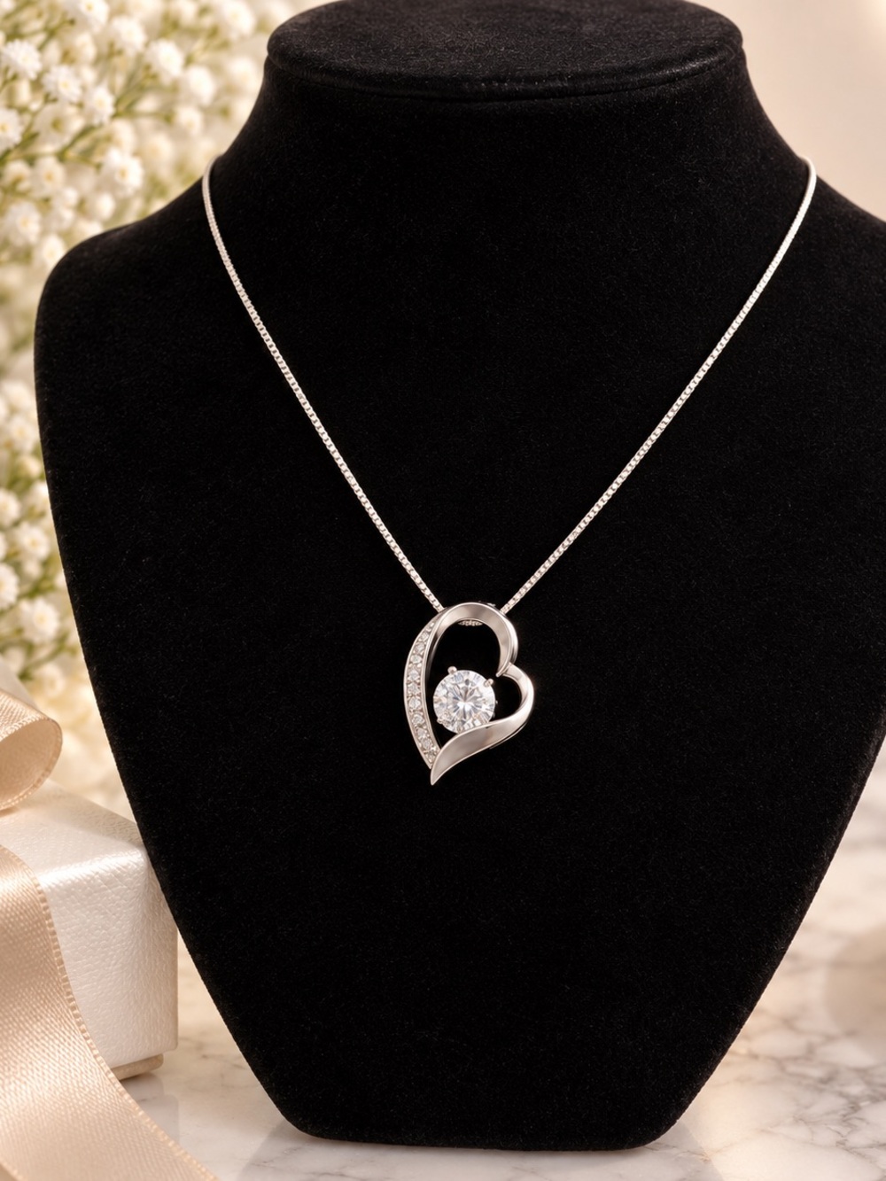 Italy Made 925s Cubic Zirconia Heart Pendant Necklace